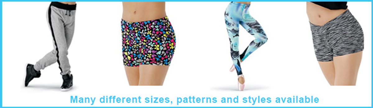 leggings shorts and dance pants in many different colours and sizes 