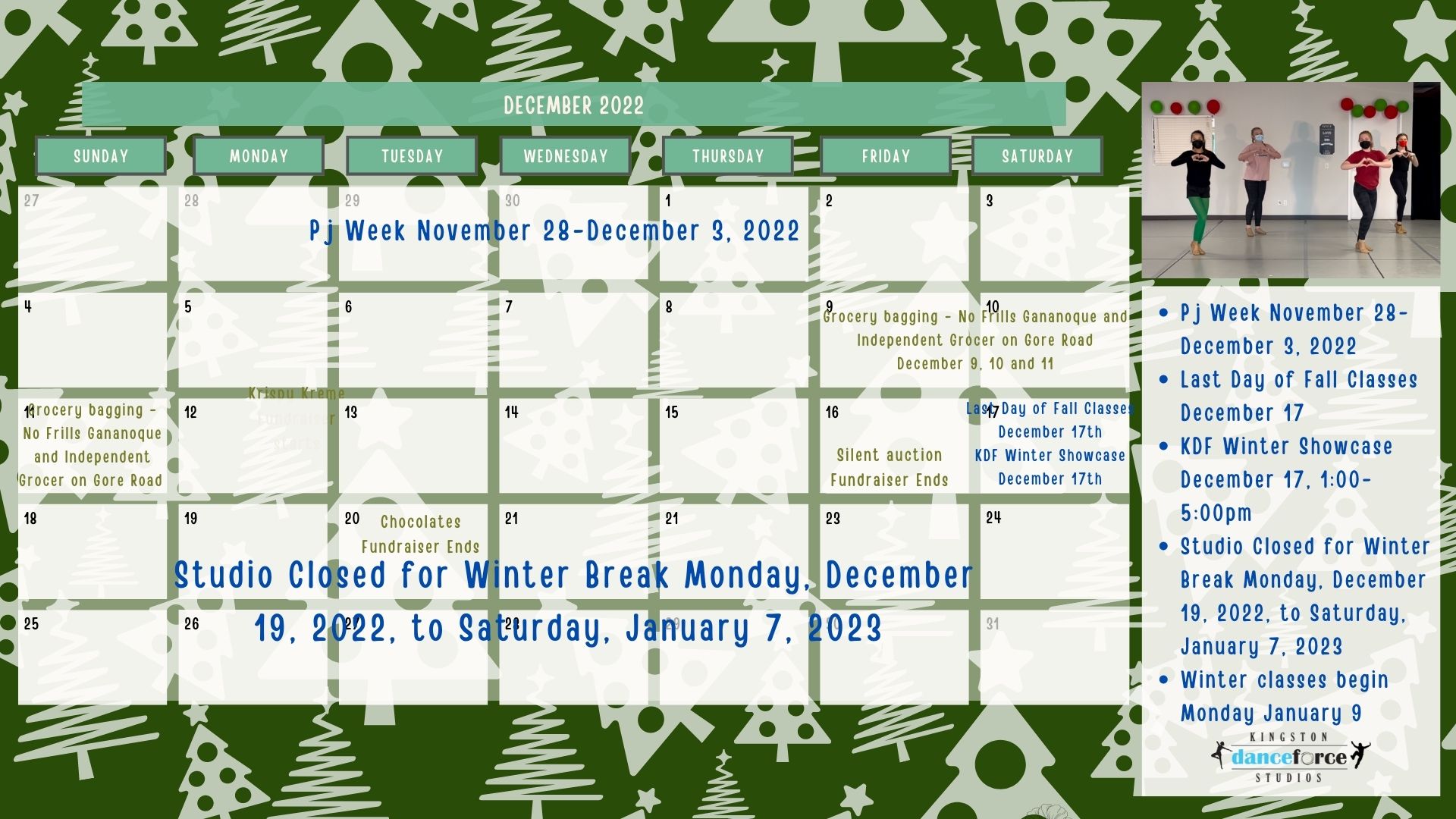 KDF At a glance calendar December 2022